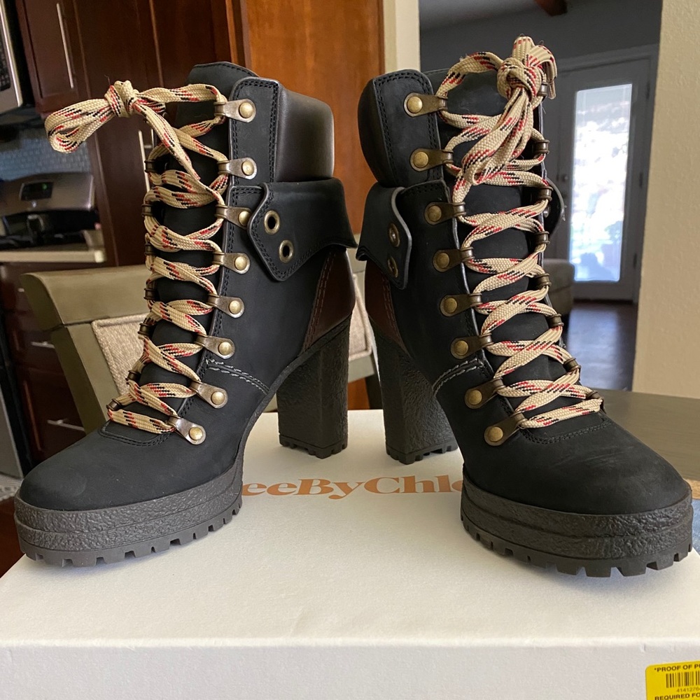 See By Chloé Suede Lace-Up Combat Boots
